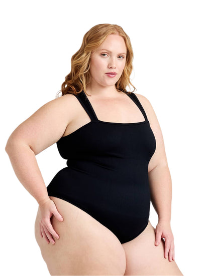 Ribbed Square Neck Shapewear Bodysuit