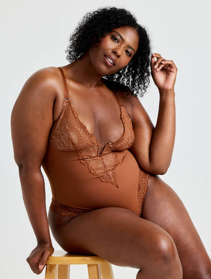 V-Neck Half Laced Bodysuit
